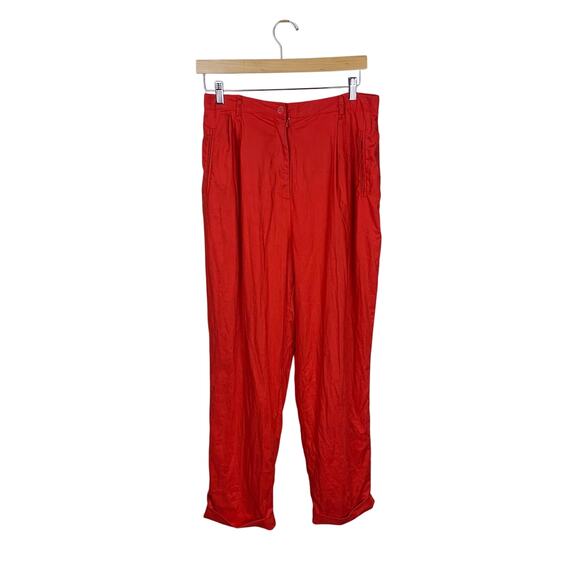 Preston & York Bright Red 100% Linen High Rise Pleated Cuffed Trousers - Size 16 - Picture 1 of 7